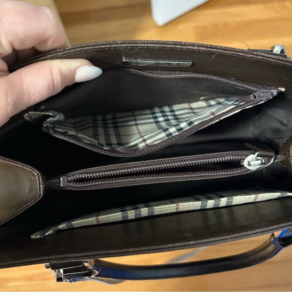 Burberry Chocolate Brown Leather Bag with Check Interior - Picture 2 of 15